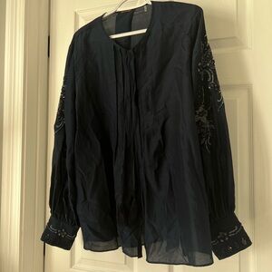 Embroidered navy blouse